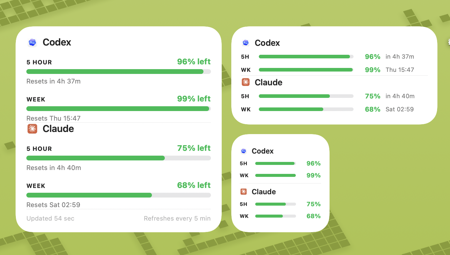 Percentry desktop widgets in three sizes